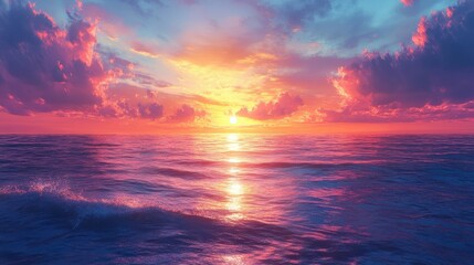 Obraz premium Vibrant ocean sunset with colorful sky and reflective waves