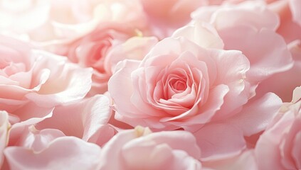 Delicate pastel pink roses in close-up, soft focus