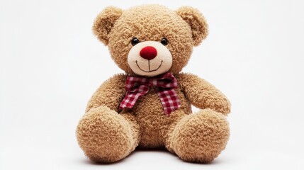 Fototapeta premium Sitting Teddy Bear with Bow Tie on White Background for Kids