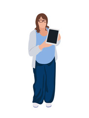 Senior woman standing with tablet vector isolated.