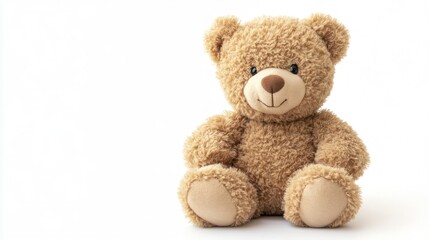 Cute Brown Teddy Bear Sitting Smiling on White Background Still Life