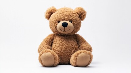 Fototapeta premium Cute Brown Teddy Bear Sitting on White Background Studio Shot