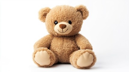 Obraz premium Cute Teddy Bear Sitting on White Background for Child's Gift