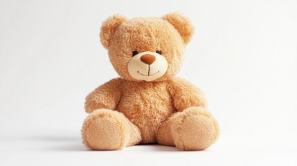 Cute Brown Teddy Bear Sitting on White Background Ready for Cuddles