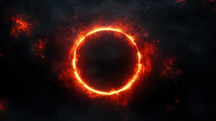 Obraz premium Intense Burning Ring of Fire Abstract Energy Portal Effect on Dark Background