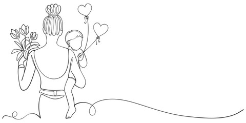 Mothers and son line art illstration, mother day celebration background