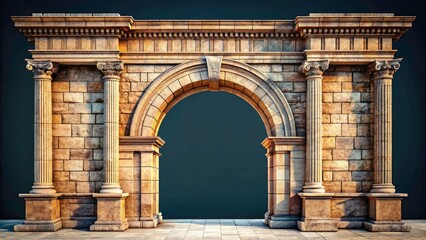 Obraz premium Panoramic Vintage Stone Archway: Classical Architecture, Isolated Background Image