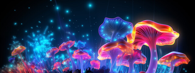Psychedelic Bioluminescent Mushrooms with Electric Light Trails