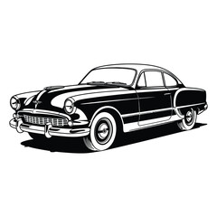 Vintage Car Sketch Silhouette, Vector, Icon, Logo, White Background.