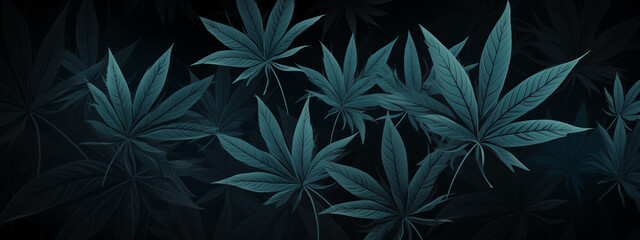 Fototapeta premium Dark Botanical Leaves on Black Background