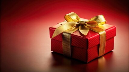 Obraz premium Red Gift Box with Golden Bow, Festive Food Photography Background, Holiday Food Packaging