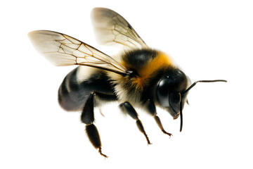 a stunning bee is flying isolated on white background PNG . GENERATIVE AI