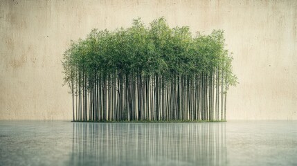 Obraz premium Tranquil Bamboo Grove Reflection: A Serene Minimalist Scene