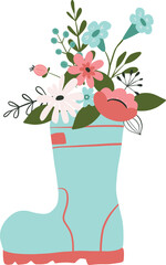 rubber boot with flowers vector art