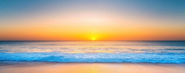 Fototapeta premium Sunset over the ocean scenic view with vibrant sky and dramatic dusk concept. A serene sunset over the ocean creates a peaceful atmosphere.