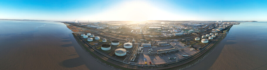 Aerial Panoramic View of Industrial Estate and Sea Port and Docks at Avonmouth Bristol City of...