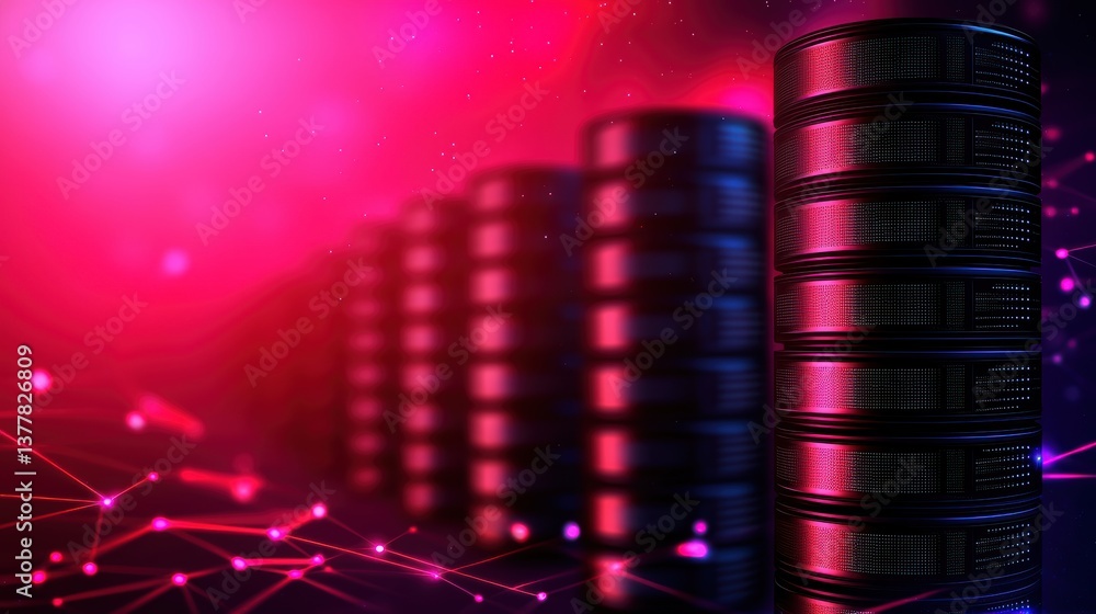 Poster futuristic data server room with glowing network connections and digital technology