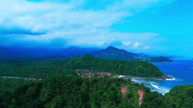 Aerial Drone Footage of Tropical Coastline and Jungle Mountains in 4K