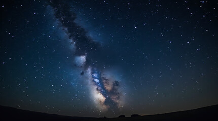Naklejka premium Starry Night Sky with Milky Way Galaxy Stretching Across the Horizon for Cosmic Beauty