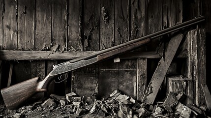 Old shotgun with rustic barn.