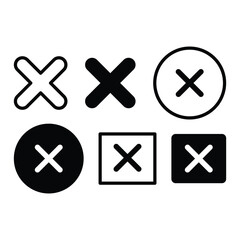Obraz premium Rejected mark set. Cross, times, wrong button, false, no sign collection in black flat and outlined vector illustration.