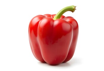Fresh red bell peppers on a white background.