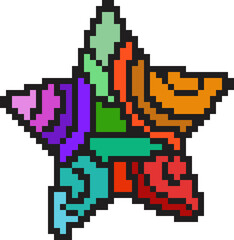 Fototapeta premium Étoile pixel art colorée, style rétro, fond transparent, fichier PNG pour design vintage