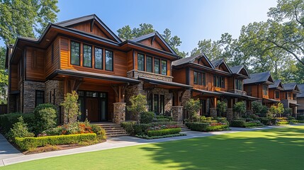 Fototapeta premium Luxurious Wooden Houses with Stone Accents