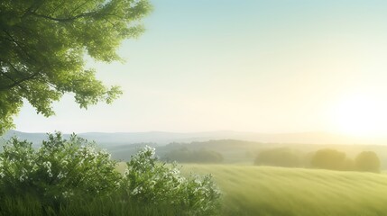 Obraz premium Serene Sunrise Over Rolling Hills and Lush Greenery