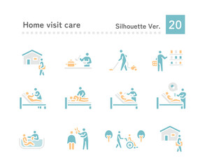 Home care and caregiver icon illustration set