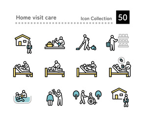 Home care and caregiver icon illustration set