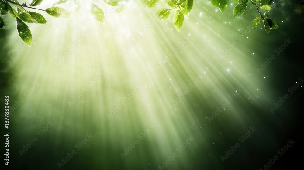 Poster sunlight filtering through leaves creating ethereal green glow