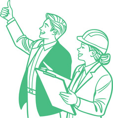 Businessman and Female Engineer Discussing Construction Project with Approval