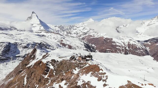 Aerial view of Gornergrat in Winter Mountain Zermatt Ski Resort, Matterhorn Alps