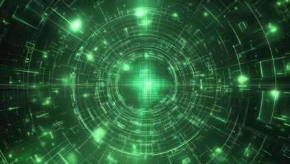 Digital tunnel with glowing green circuitry