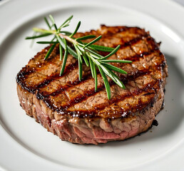 Beautifully garnished rib eye steak served on a plate