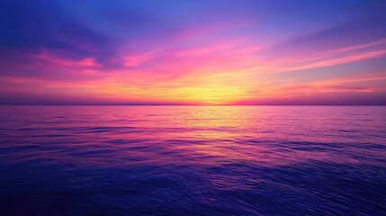 Fototapeta premium Sunset over the ocean scenic view with vibrant sky and dramatic dusk concept. Vibrant sunset over serene ocean waters with soothing colors.