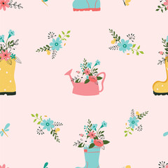 gardening elements and flowers vector pattern
