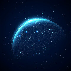 Obraz premium A blue gradient background with stars and the Earth glowing in white light, glowing particles, blue tones, space, sci-fi, vector graphics, high resolution, simple design, minimalist style, circular sh