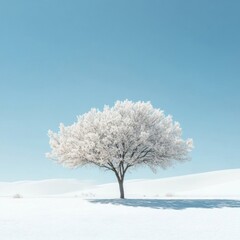 Stunning Frosty Tree Against a Clear Blue Sky in Winter Landscape
