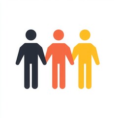 Teamwork concept illustration with three stylized people holding hands on white background