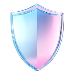 Glass shield icon in 3D with blue and pink gradient, white background