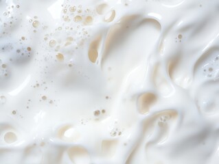 An abstract macro perspective showcases a swirling vortex of milky white liquid with tiny bubbles