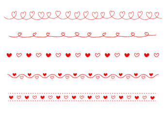クレヨンタッチの手描き風ハートの罫線（赤）