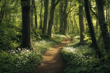 Obraz premium Sunlight-drenched woodland path