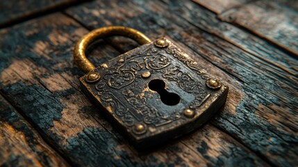 Close-up view of an ornate brass door lock set in a wooden door, showcasing the detailed craftsmanship and historical significance of the architectural element.