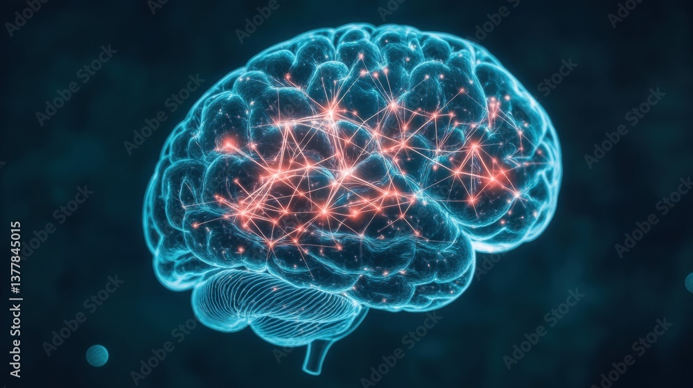 Aufkleber a digital representation of a brain, showcasing neural connections with glowing nodes, symbolizing i