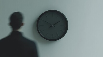 Shadows in motion at a clock-filled gallery revealing the passage of time during a busy evening