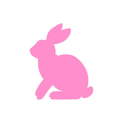 Cute pink bunny in side sitting pose. Minimalist rabbit silhouette vector for Easter, spring printables and children's illustration.