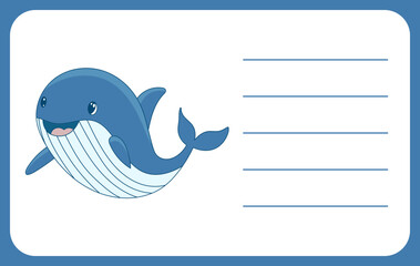 Cartoon whale with a friendly smile, ready to be labeled with blank lines for writing information.